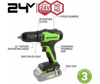 Greenworks 24 Volt accuschroefboormachine GD24DD35K2