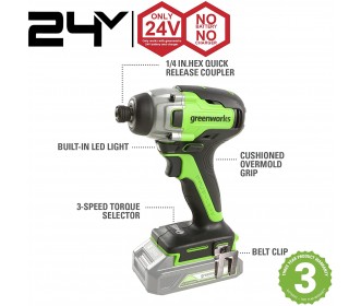 Greenworks 24 Volt slagschroefmachine GD24ID3