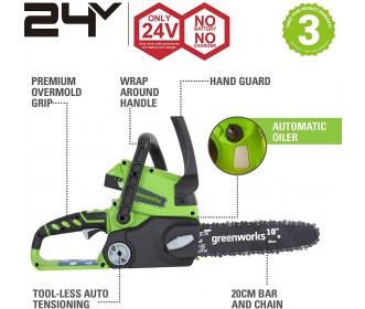 Greenworks 24 volt kettingzaag G24CS25 Greenworks 24 volt kettingzaag G24CS25