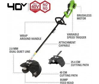 Greenworks 40 Volt trimmer en bosmaaier GD40BC Greenworks 40 Volt trimmer en bosmaaier GD40BC